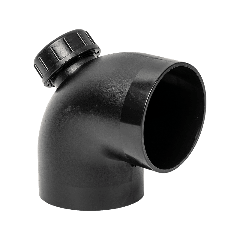 PE rørfittings 90° albue med inspektionsport